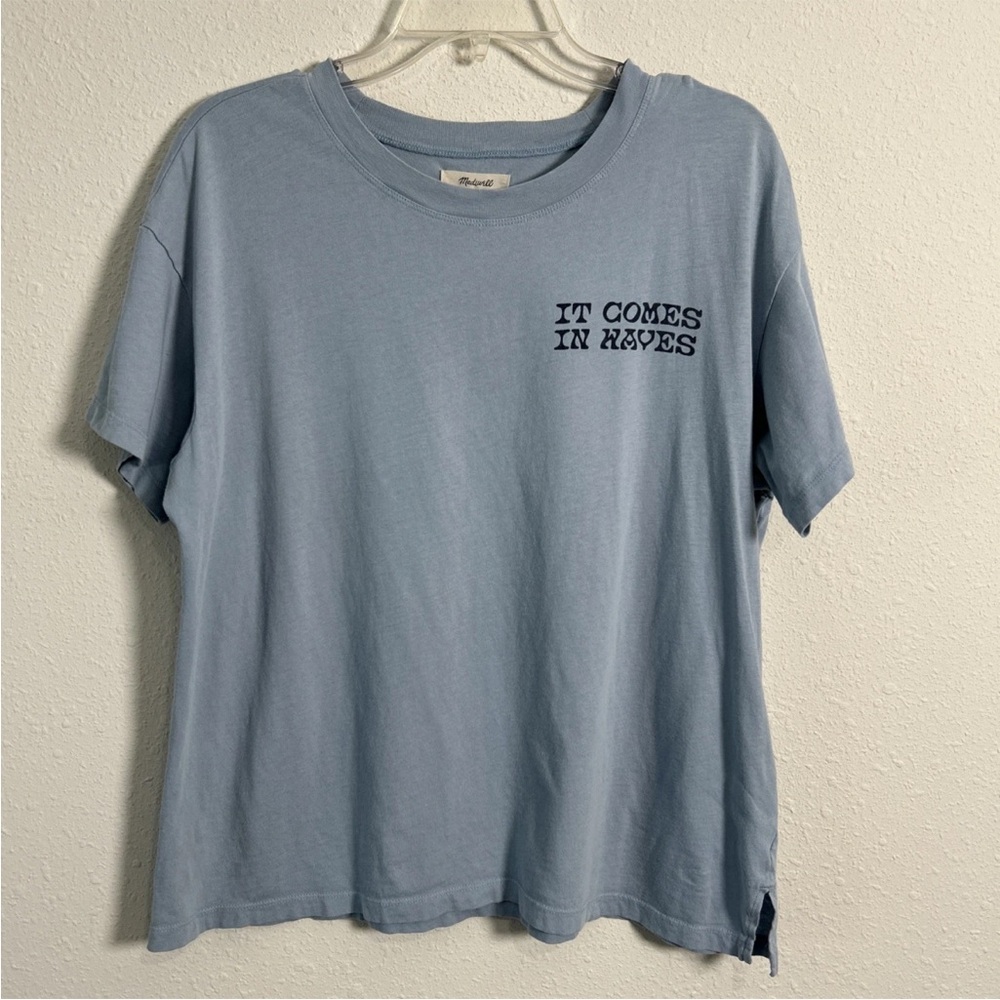 Madewell Women’s Med Blue T-Shirt It Comes In Waves 100% Cotton Short Sleeves